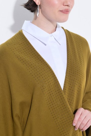 Ulla Popken 841117 Poncho tricotat oversize cu strasuri Verde măsliniu - Ponchouri și pelerine - 