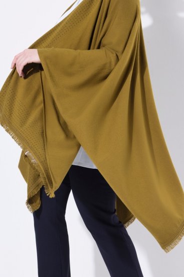 Ulla Popken 841117 Poncho tricotat oversize cu strasuri Verde măsliniu - Ponchouri și pelerine - 