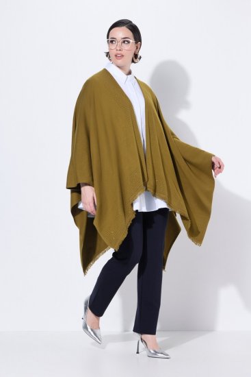 Ulla Popken 841117 Poncho tricotat oversize cu strasuri Verde măsliniu - Ponchouri și pelerine - 