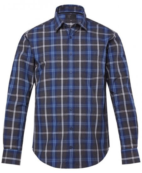 JP1880 Checked Shirt Long Sleeve Kent Collar Anthracite - Cămăși - Cămăși Bărbați Mărimi Mari