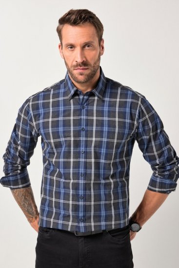 JP1880 Checked Shirt Long Sleeve Kent Collar Anthracite - Cămăși - Cămăși Bărbați Mărimi Mari