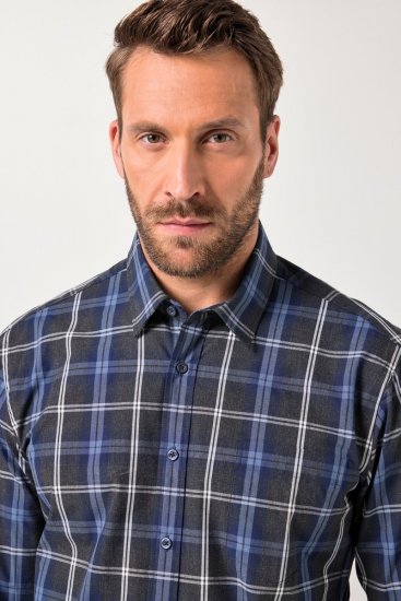 JP1880 Checked Shirt Long Sleeve Kent Collar Anthracite - Cămăși - Cămăși Bărbați Mărimi Mari
