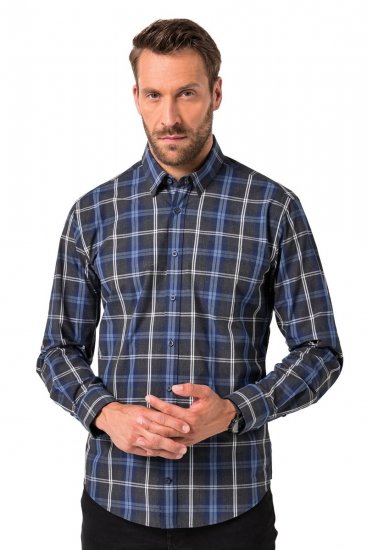 JP1880 Checked Shirt Long Sleeve Kent Collar Anthracite - Cămăși - Cămăși Bărbați Mărimi Mari
