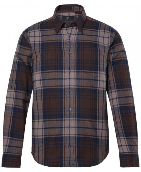 JP1880 Shirt Flannel Long Sleeve Dark Brown - Cămăși - Cămăși Bărbați Mărimi Mari