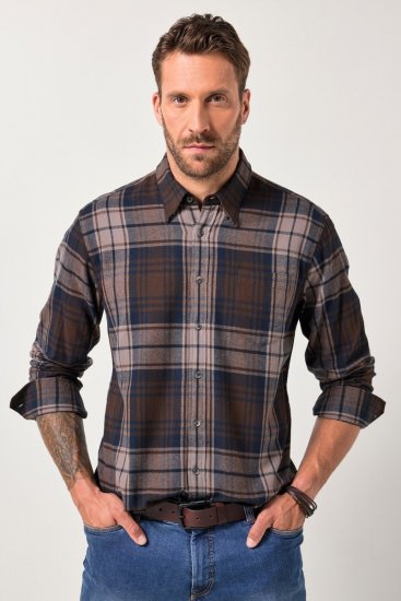 JP1880 Shirt Flannel Long Sleeve Dark Brown - Cămăși - Cămăși Bărbați Mărimi Mari
