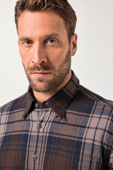 JP1880 Shirt Flannel Long Sleeve Dark Brown - Cămăși - Cămăși Bărbați Mărimi Mari