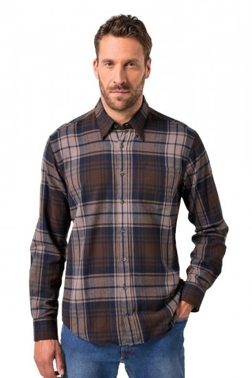 JP1880 Shirt Flannel Long Sleeve Dark Brown - Cămăși - Cămăși Bărbați Mărimi Mari