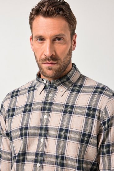 JP1880 Checked Flannel Shirt Long Sleeve Dark Dusty Pink - Cămăși - Cămăși Bărbați Mărimi Mari