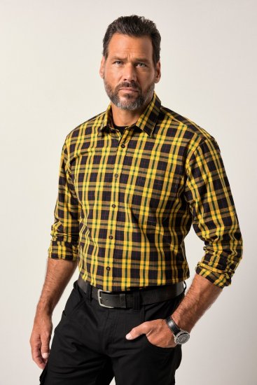 JP1880 Checked Shirt Long Sleeve Kent Collar Curry - Cămăși - Cămăși Bărbați Mărimi Mari