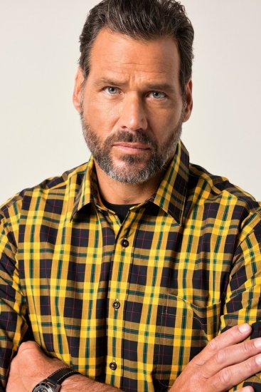 JP1880 Checked Shirt Long Sleeve Kent Collar Curry - Cămăși - Cămăși Bărbați Mărimi Mari