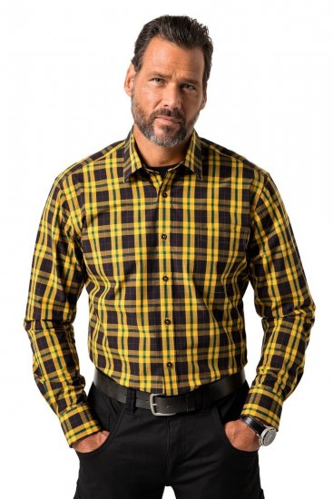 JP1880 Checked Shirt Long Sleeve Kent Collar Curry - Cămăși - Cămăși Bărbați Mărimi Mari