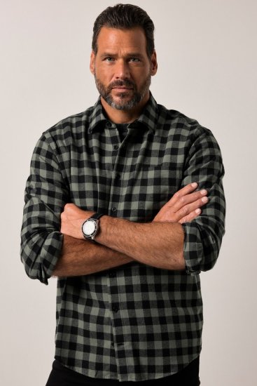 JP1880 Checked Flannel Shirt Long Sleeve Eucalyptus Green - Cămăși - Cămăși Bărbați Mărimi Mari