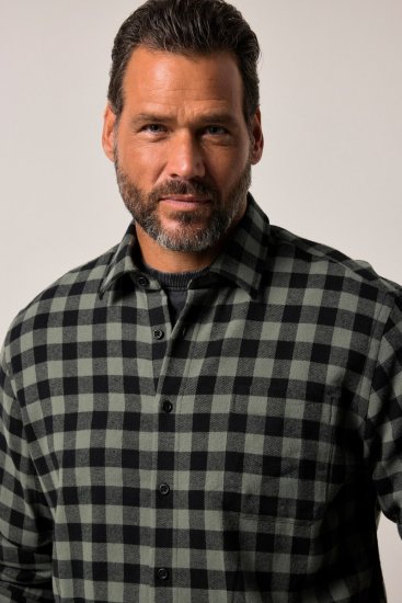 JP1880 Checked Flannel Shirt Long Sleeve Eucalyptus Green - Cămăși - Cămăși Bărbați Mărimi Mari