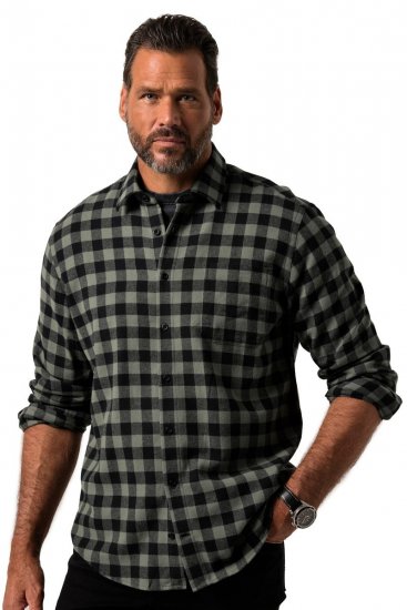 JP1880 Checked Flannel Shirt Long Sleeve Eucalyptus Green - Cămăși - Cămăși Bărbați Mărimi Mari