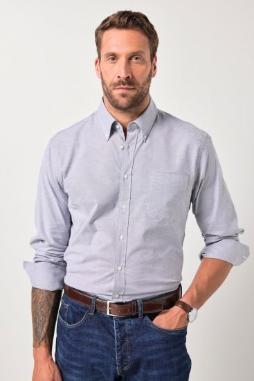 JP1880 Oxford Shirt Flexnamic Long Sleeve Grey - Cămăși - Cămăși Bărbați Mărimi Mari
