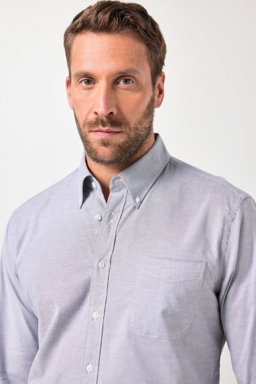 JP1880 Oxford Shirt Flexnamic Long Sleeve Grey - Cămăși - Cămăși Bărbați Mărimi Mari