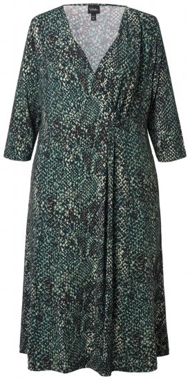 Ulla Popken 841839 Rochie din jerseu cu imprimeu animal și mânecă 3/4 Verde închis - Rochii midi - Rochii midi la marimi mari