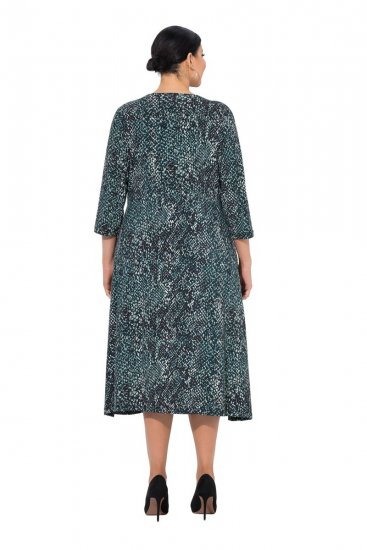 Ulla Popken 841839 Rochie din jerseu cu imprimeu animal și mânecă 3/4 Verde închis - Rochii midi - Rochii midi la marimi mari