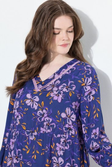 Ulla Popken 841873 Rochie midi cu flori Bleumarin - Rochii midi - Rochii midi la marimi mari