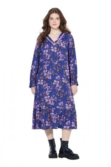 Ulla Popken 841873 Rochie midi cu flori Bleumarin - Rochii midi - Rochii midi la marimi mari