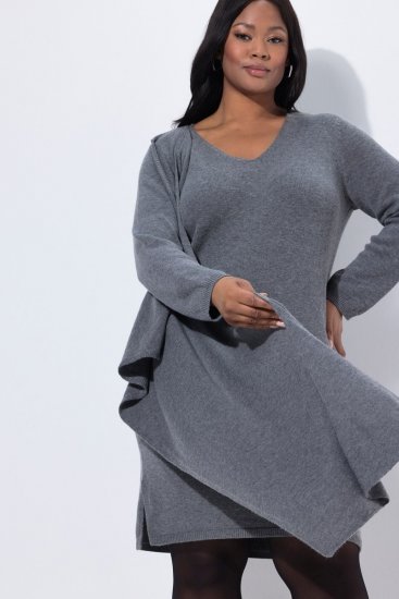 Ulla Popken 841941 Rochie tricotată cu mânecă lungă Gri melanj - Rochii tricotate - 