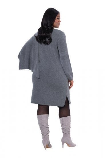 Ulla Popken 841941 Rochie tricotată cu mânecă lungă Gri melanj - Rochii tricotate - 