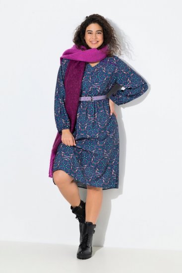 Ulla Popken 842153 Rochie midi imprimată Petrol - Rochii midi - Rochii midi la marimi mari