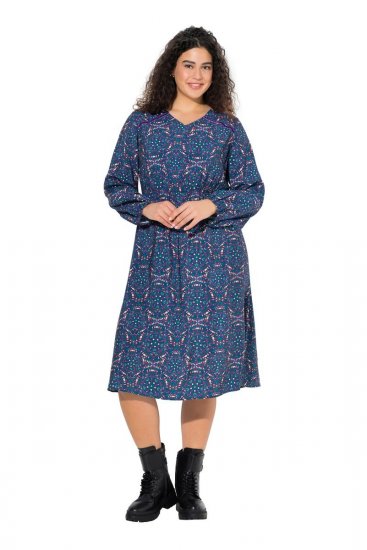 Ulla Popken 842153 Rochie midi imprimată Petrol - Rochii midi - Rochii midi la marimi mari