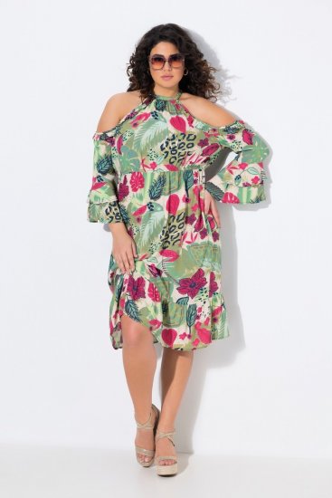 Ulla Popken 842471 Rochie în formă de A cu mânecă 3/4 Șampanie - Rochii - Rochii pentru toate mărimile