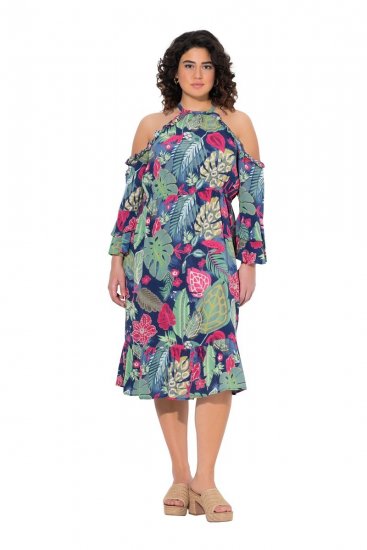 Ulla Popken 842471 Rochie midi imprimată Bleumarin - Rochii midi - Rochii midi la marimi mari