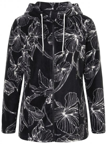 Ulla Popken 842758 Geacă din polar cu flori și glugă Neagră - Haine fleece - 