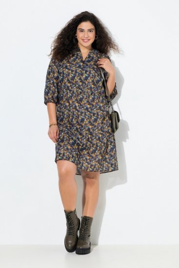 Ulla Popken 842936 Rochie în dungi cu mânecă 3/4 Bleumarin - Rochii de seară - Rochii de seară marimi mari