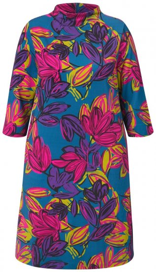 Ulla Popken 843180 Rochie din jerseu cu flori Petrol - Rochii - Rochii pentru toate mărimile
