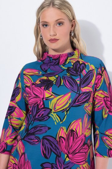 Ulla Popken 843180 Rochie din jerseu cu flori Petrol - Rochii - Rochii pentru toate mărimile