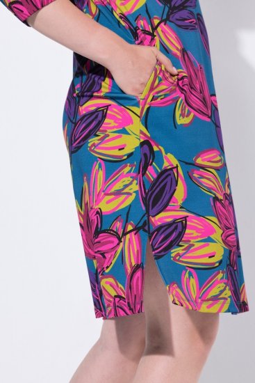 Ulla Popken 843180 Rochie din jerseu cu flori Petrol - Rochii - Rochii pentru toate mărimile