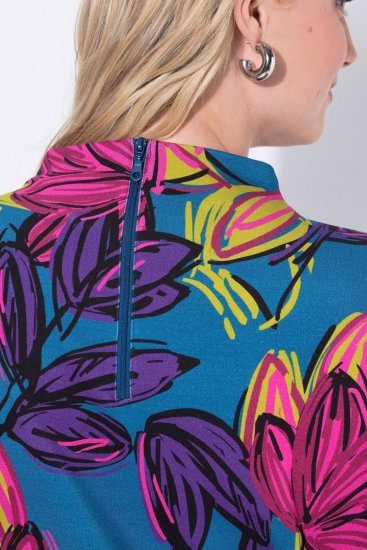 Ulla Popken 843180 Rochie din jerseu cu flori Petrol - Rochii - Rochii pentru toate mărimile