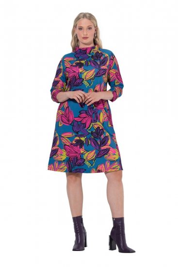 Ulla Popken 843180 Rochie din jerseu cu flori Petrol - Rochii - Rochii pentru toate mărimile
