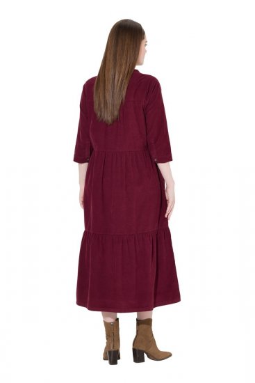 Ulla Popken 843383 Rochie din catifea reiată cu mânecă 3/4 Roșu vin - Rochii maxi - Rochii maxi marimi mari