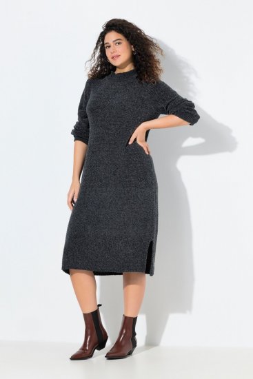 Ulla Popken 843592 Rochie cu mânecă lungă Antracit - Rochii tricotate - 