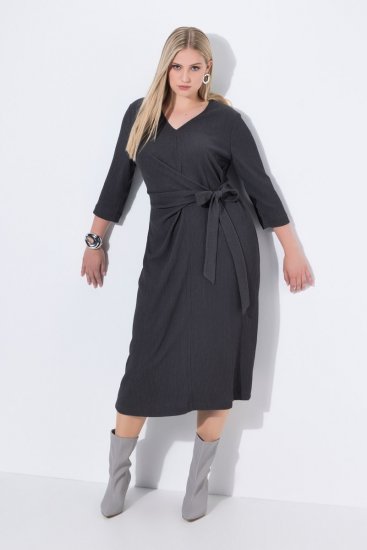 Ulla Popken 843595 Rochie petrecută cu mânecă 3/4 Gri melanj - Rochii midi - Rochii midi la marimi mari
