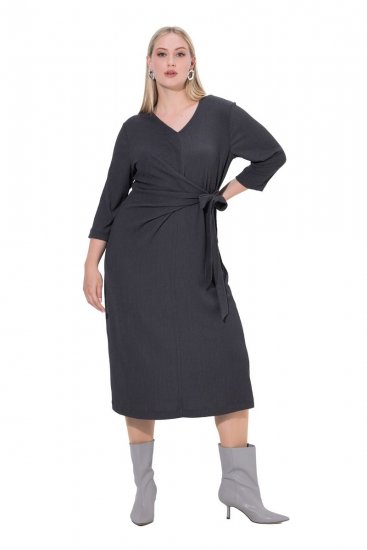 Ulla Popken 843595 Rochie petrecută cu mânecă 3/4 Gri melanj - Rochii midi - Rochii midi la marimi mari