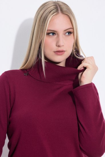 Ulla Popken 843627 Rochie tricotată cu mânecă lungă și guler înalt Roșu vin - Rochii midi - Rochii midi la marimi mari