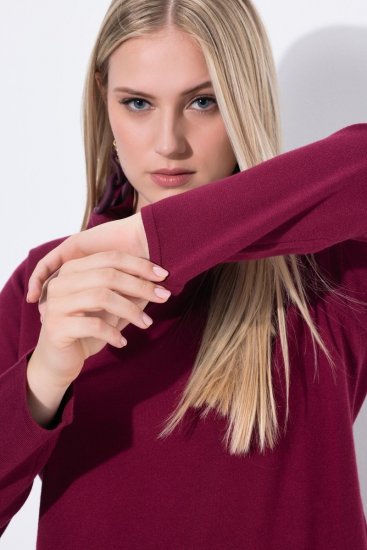 Ulla Popken 843627 Rochie tricotată cu mânecă lungă și guler înalt Roșu vin - Rochii midi - Rochii midi la marimi mari