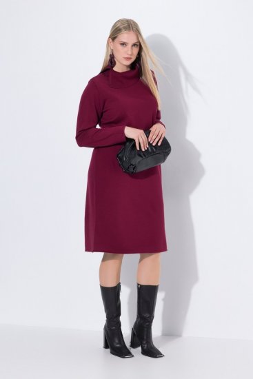 Ulla Popken 843627 Rochie tricotată cu mânecă lungă și guler înalt Roșu vin - Rochii midi - Rochii midi la marimi mari