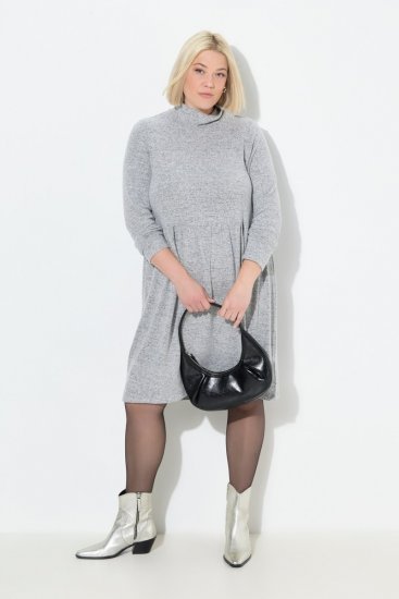 Ulla Popken 844233 Rochie tricotată cu mânecă lungă și guler înalt Gri melanj - Rochii tricotate - 