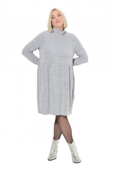 Ulla Popken 844233 Rochie tricotată cu mânecă lungă și guler înalt Gri melanj - Rochii tricotate - 