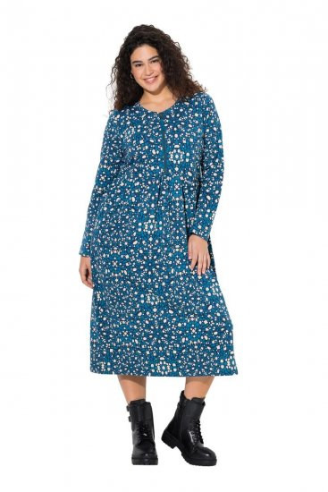 Ulla Popken 844722 Rochie hanorac imprimată Petrol - Rochii din molton - 