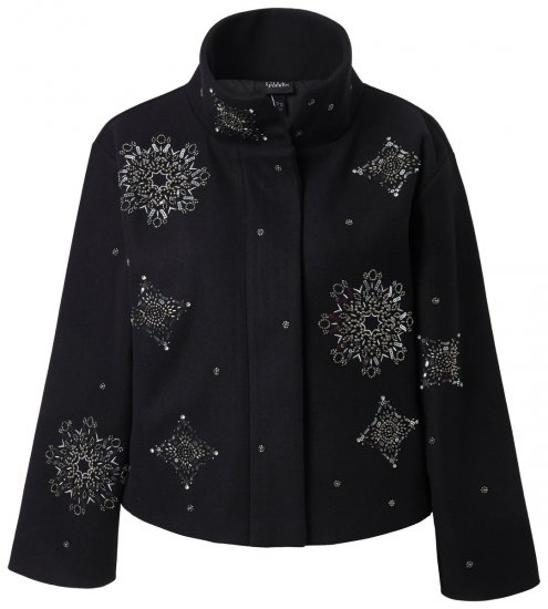 Ulla Popken 844839 Jachetă scurtă cu broderie fulgi de nea Bleumarin - Geci - Jachete de damă marimi mari
