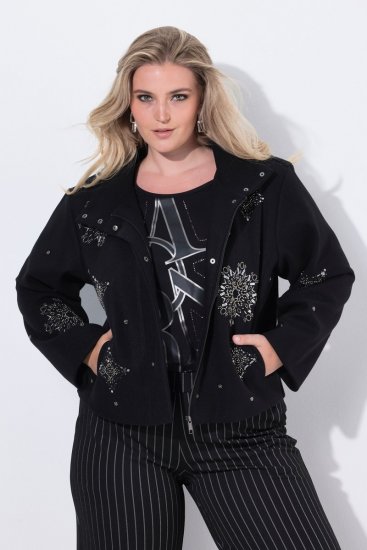 Ulla Popken 844839 Jachetă scurtă cu broderie fulgi de nea Bleumarin - Geci - Jachete de damă marimi mari