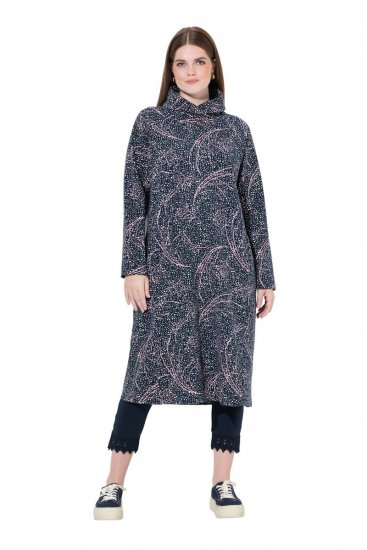 Ulla Popken 844993 Rochie hanorac imprimată Bleumarin - Rochii din molton - 